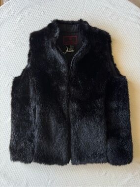 Ralph Lauren Faux Fur Vest Womens PP / PS Petite Luxury Y2K Gilet Vintage Black